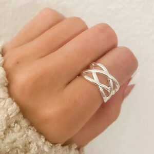 925 Sterling Silver Chunky Ring Criss Cross Ring Band Minimalist Ring Band